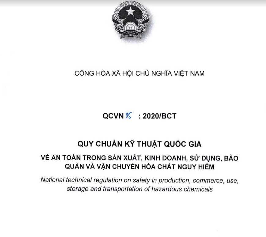 QCVN 05A: 2020/BCT - Các thay đổi chính liên quan đến việc lưu trữ vận chuyển hàng hóa chất nguy hiểm và ngày hiệu lực.